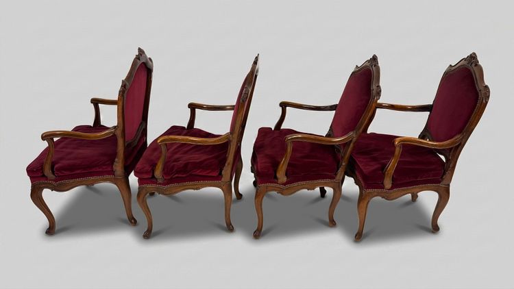 Four walnut armchairs, Venice, 18th century