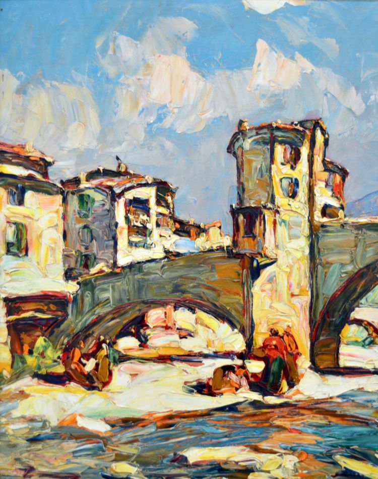Louis Pastour (1876–1948) „Wäscherinnen unter der Sospel-Brücke“ Provence Cannes Menton