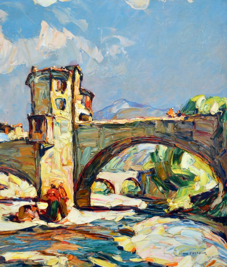 Louis Pastour (1876–1948) „Wäscherinnen unter der Sospel-Brücke“ Provence Cannes Menton