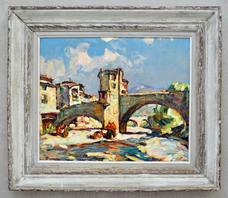 Louis Pastour (1876–1948) „Wäscherinnen unter der Sospel-Brücke“ Provence Cannes Menton