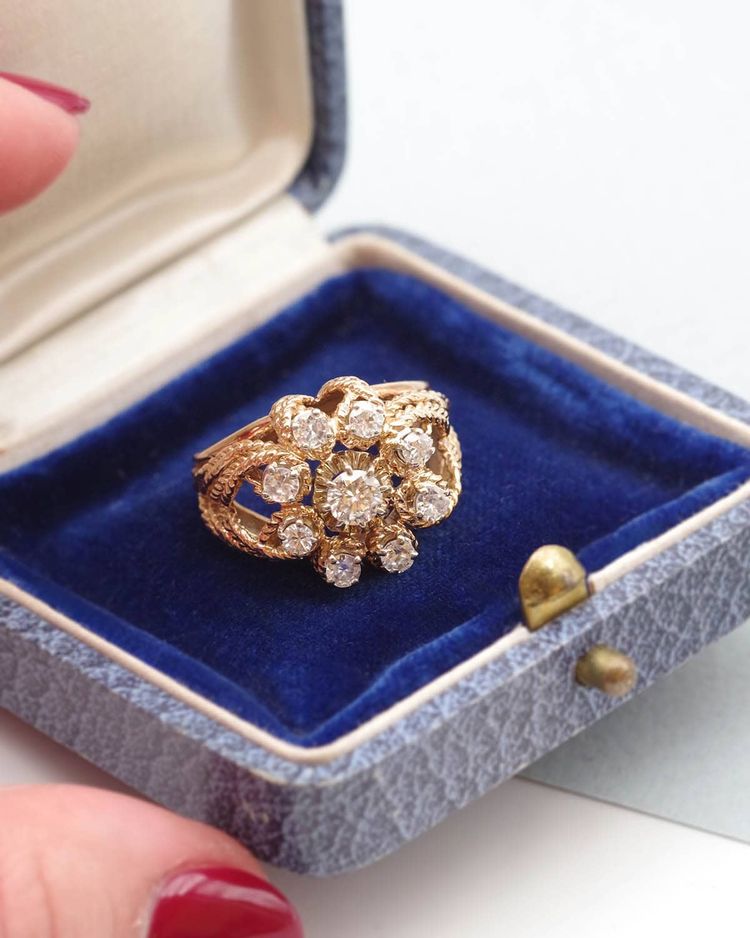 Bague cocktail diamants en or 18 karats, bague vintage 