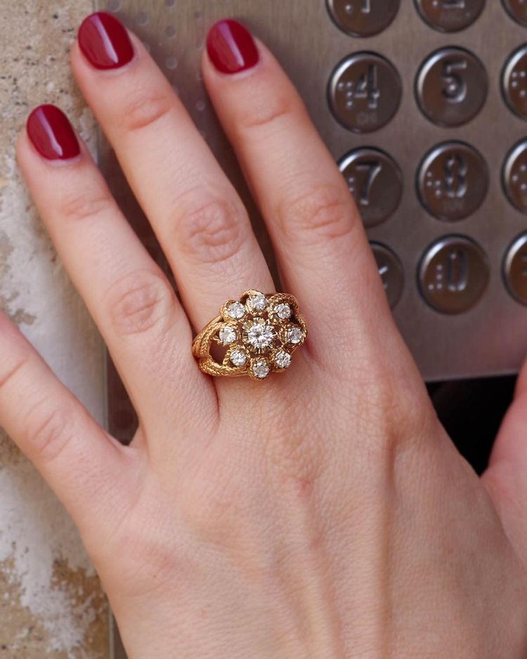Bague cocktail diamants en or 18 karats, bague vintage 