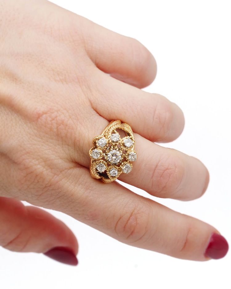 Bague cocktail diamants en or 18 karats, bague vintage 