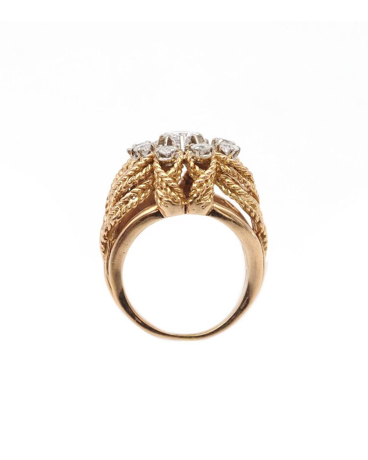 Bague cocktail diamants en or 18 karats, bague vintage 