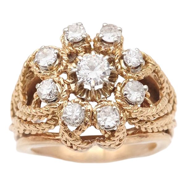 Bague cocktail diamants en or 18 karats, bague vintage 