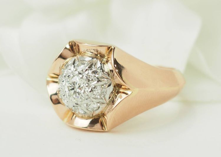 Bague Tank années 40 en or rose et diamants