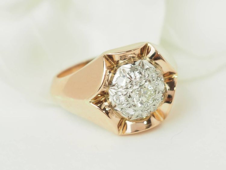 Bague Tank années 40 en or rose et diamants