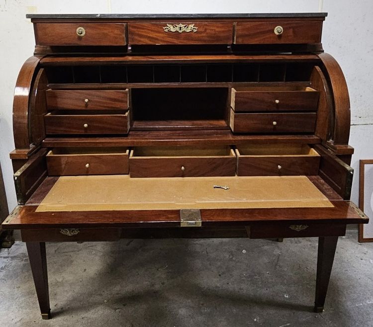 Important Louis XVI style mahogany cylinder secretary desk with double writing system