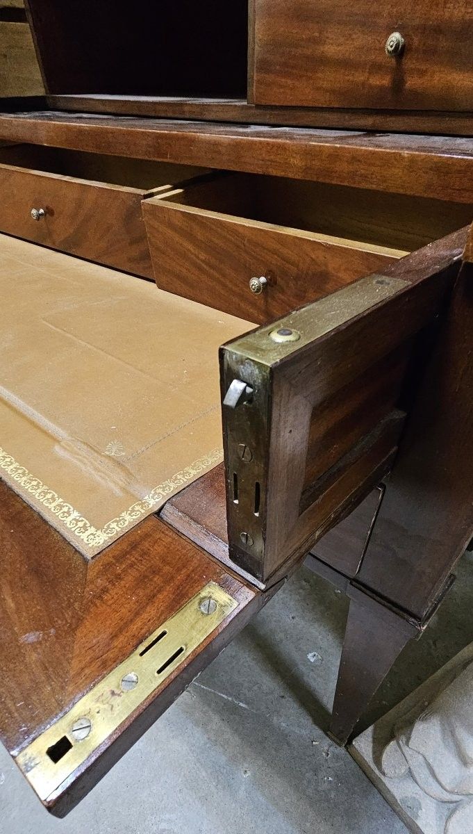 Important Louis XVI style mahogany cylinder secretary desk with double writing system