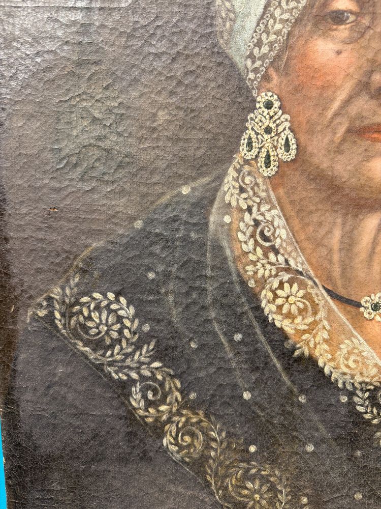 Antico dipinto olio su tela Dama XVIII sec, in costume dell'epoca, 71x53cm. 
