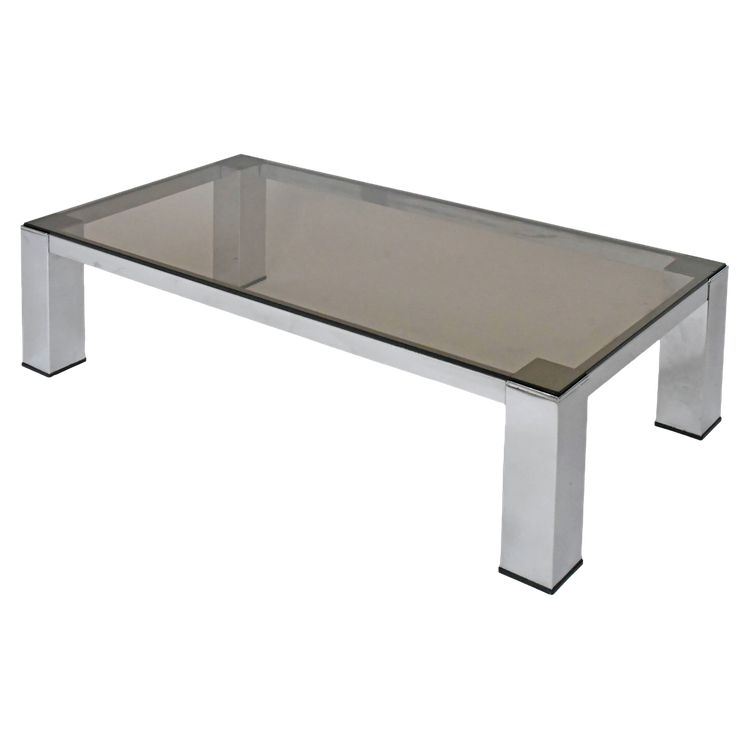 Table basse moderniste en acier chromé et verre fumé attribué à Vittorio Introini pour Saporiti