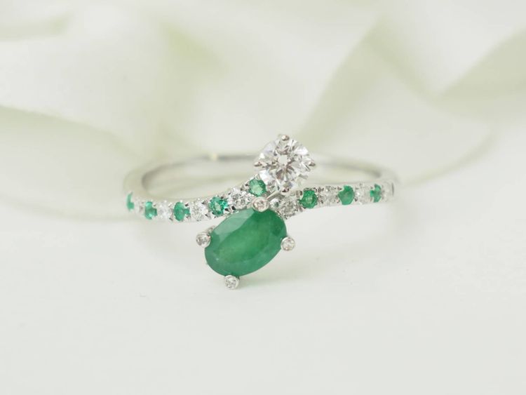 Bague Mauboussin Duo d’Espérance Or Blanc Émeraude 0,40ct Diamants