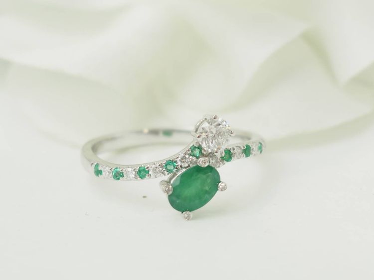 Bague Mauboussin Duo d’Espérance Or Blanc Émeraude 0,40ct Diamants