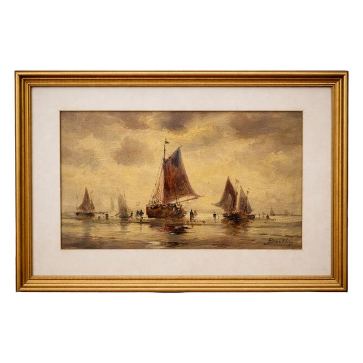 Huile sur toile ancienne – marine aux voiliers – signée Bentley – école européenne – fin XIXe