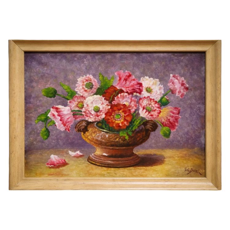 Huile sur toile signée G.C. Boizot – nature morte aux fleurs – style impressionniste