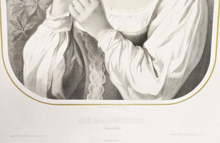 Lithografie „Die Gänseblümchen oder der Aberglaube“ nach Romain Cazes, 19. Jahrhundert