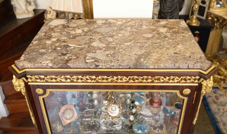 Mahogany and mahogany veneer display cabinet, Napoleon III style, late 19th century