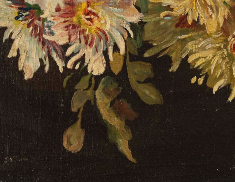Öl auf Leinwand, Chrysanthemen, J. Schneider