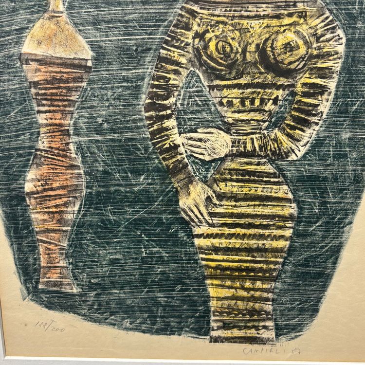 Massimo Campigli 1957 Litografia a colori 48 x 35,50 .  ! Figure di donne “ Numerata 188/200 firmata