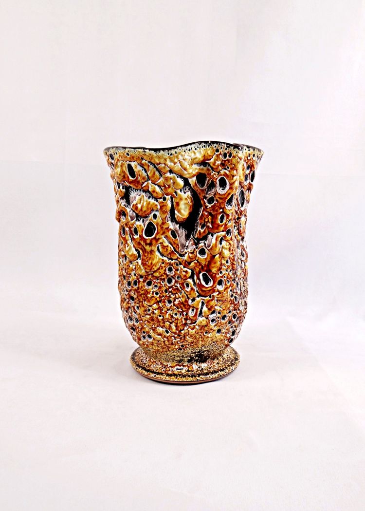 Vase Fat Lava ou Émaux de miel céramique de Vallauris vintage années 1970
