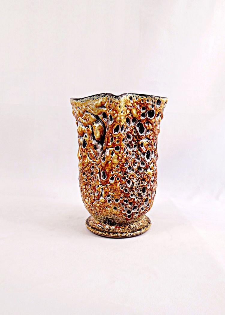 Vase Fat Lava ou Émaux de miel céramique de Vallauris vintage années 1970