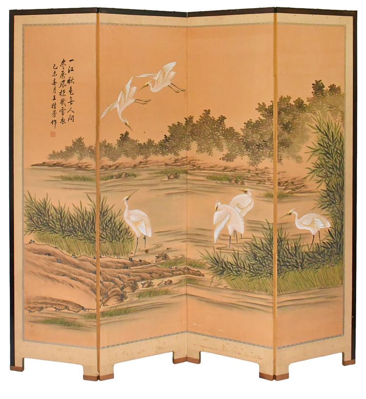 Four-panel Chinese folding screen from the Shanghai school