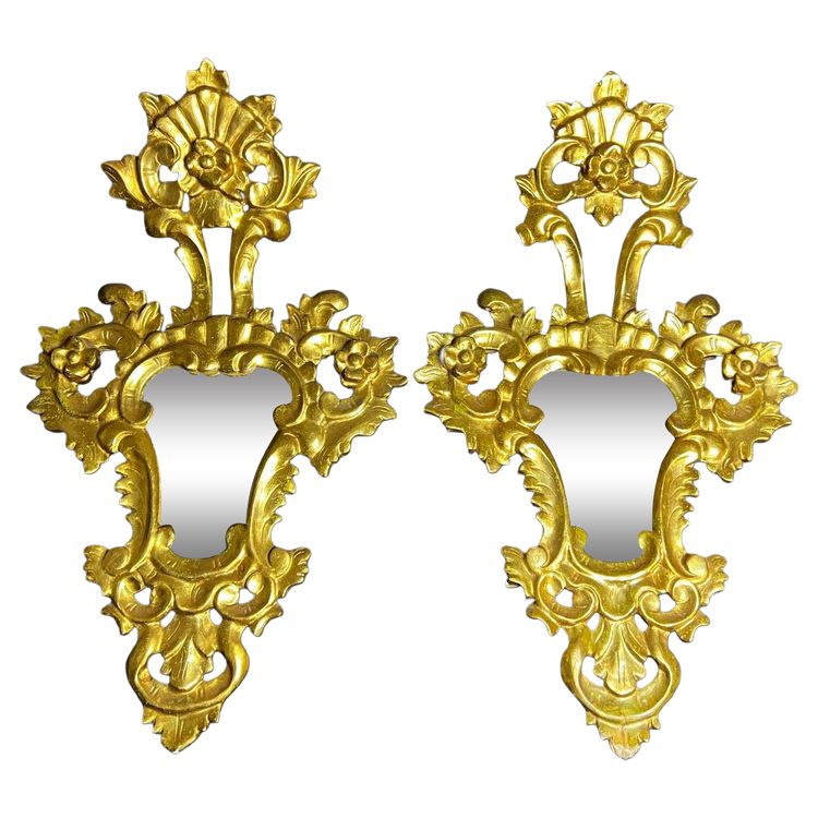 Paire de miroirs en bois sculpté et doré, style baroque italien, XIXe siècle