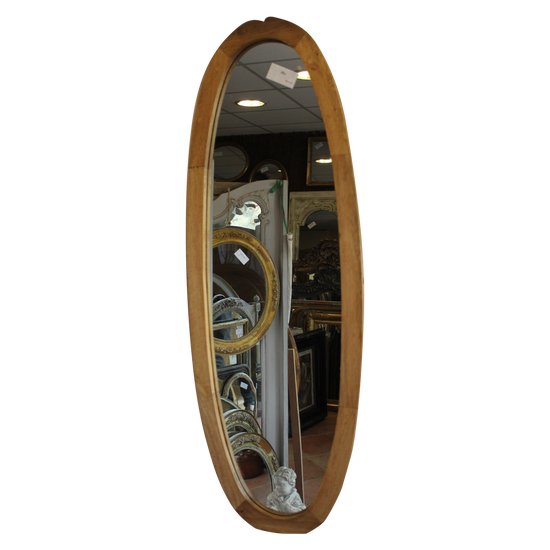 Scandinavian style oval mirror, wood, 43 x 120 cm