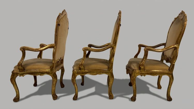 Three gilded wood armchairs, Venice, 18th century