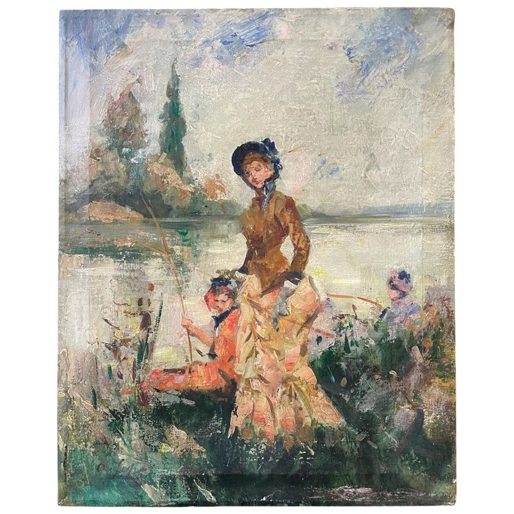 ÉLÉGANTES À LA PÊCHE - HUILE SUR TOILE - ALESSANDRO LUPO - IMPRESSIONNISME