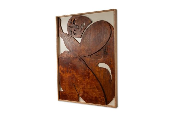 Flachrelief-Schild „Denk mal anders!“ aus patiniertem Holz. Zeitgenössisch LS67783015