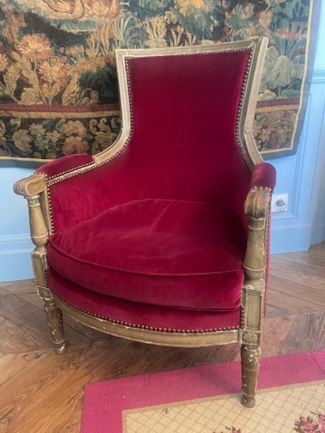 Bergère d'époque Directoire en bois mouluré et laqué