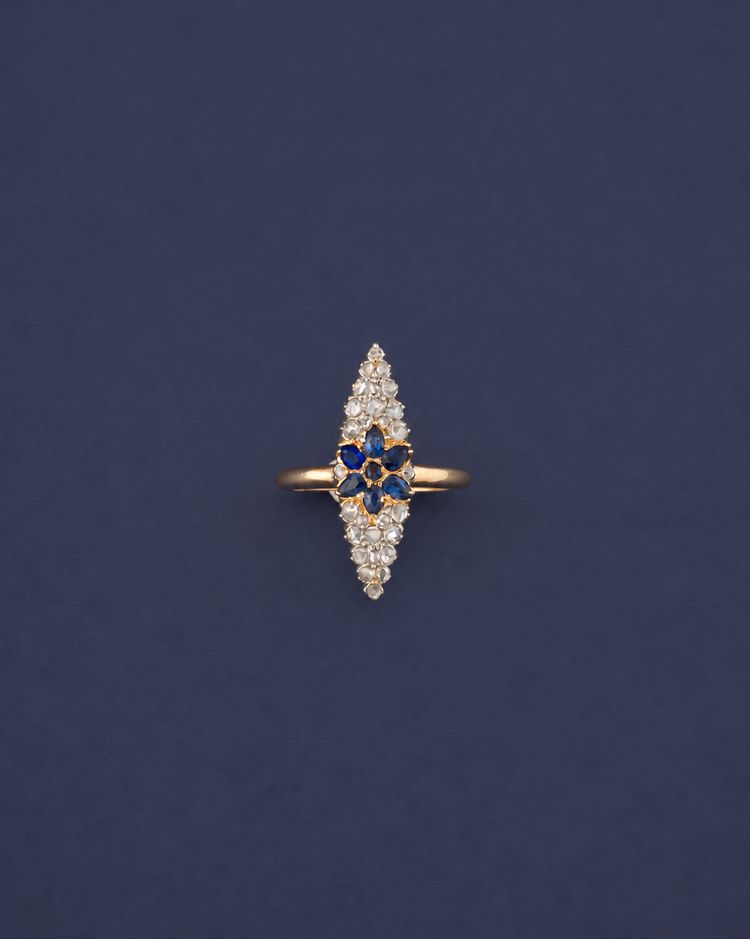 Bague Marquise en Saphir et Diamant, fin XIXe siècle