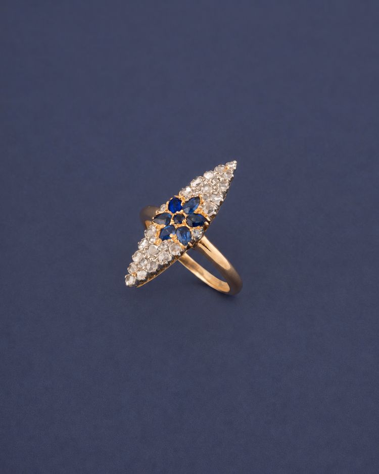 Bague Marquise en Saphir et Diamant, fin XIXe siècle