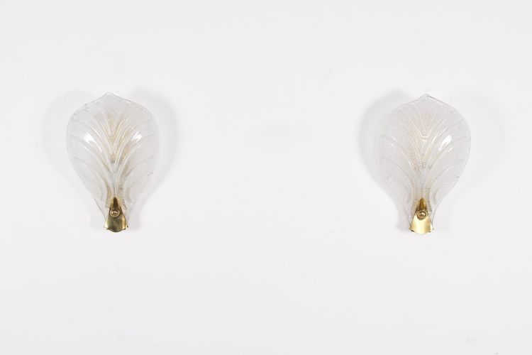 Murano glass and brass wall sconces