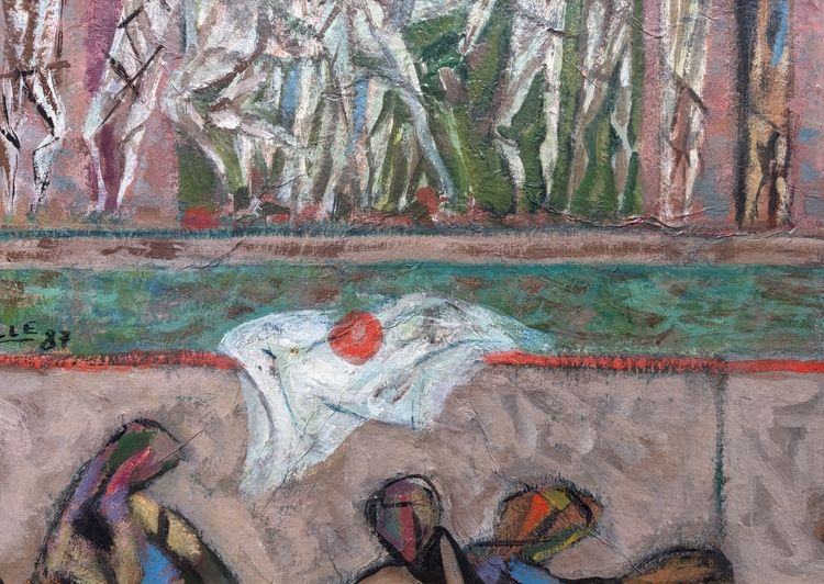 Bertholle, Figure e cavalieri, 1987, Olio su tavola
