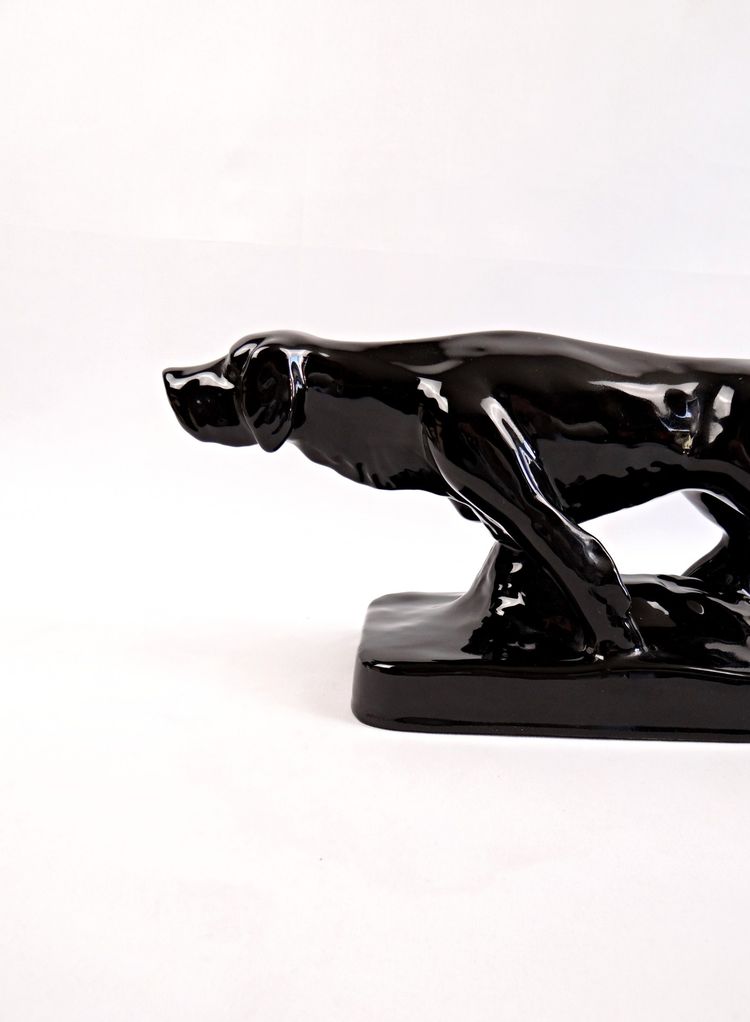 Ceramic sculpture of a hunting dog from Vallauris, signed Faïences & Poteries de Provence