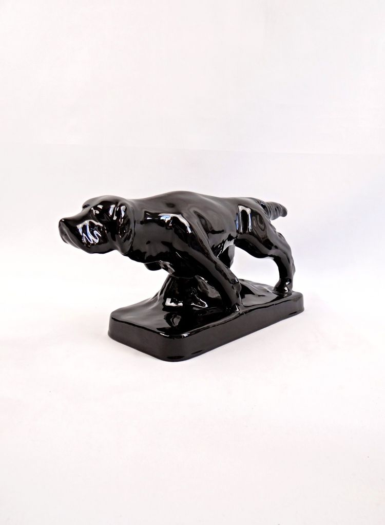 Ceramic sculpture of a hunting dog from Vallauris, signed Faïences & Poteries de Provence