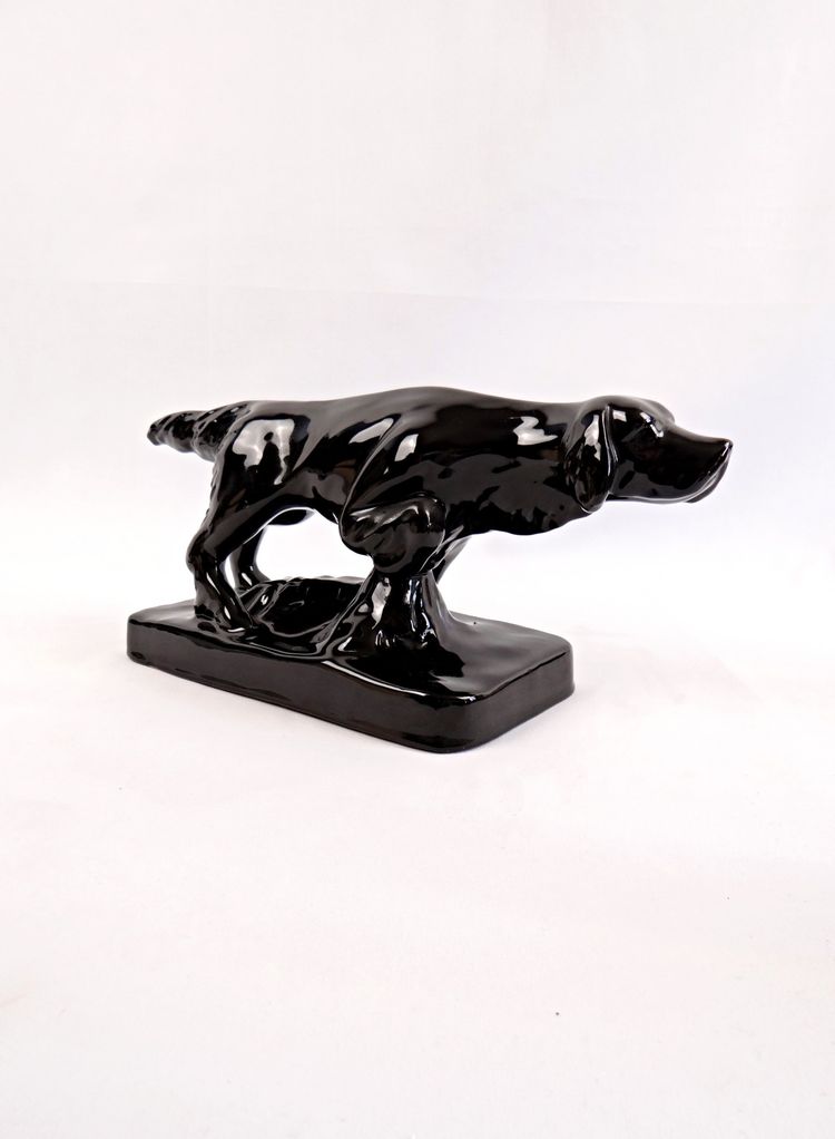 Ceramic sculpture of a hunting dog from Vallauris, signed Faïences & Poteries de Provence
