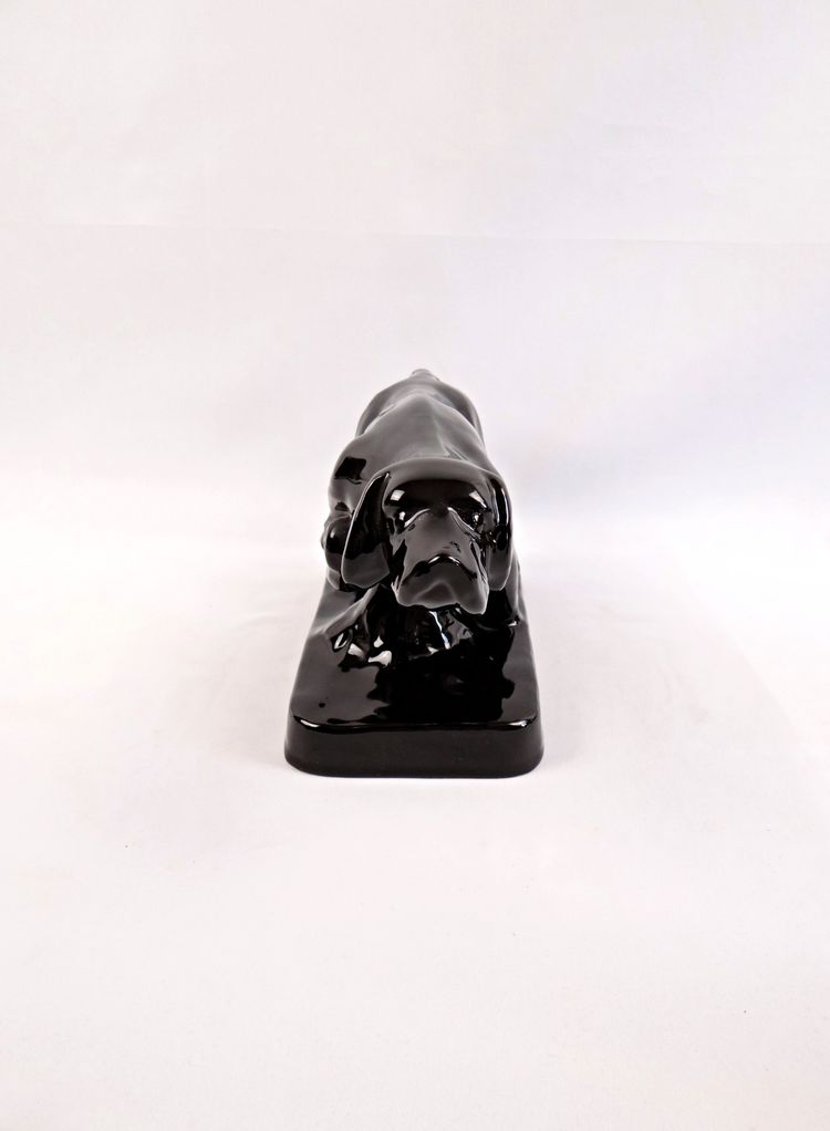 Ceramic sculpture of a hunting dog from Vallauris, signed Faïences & Poteries de Provence