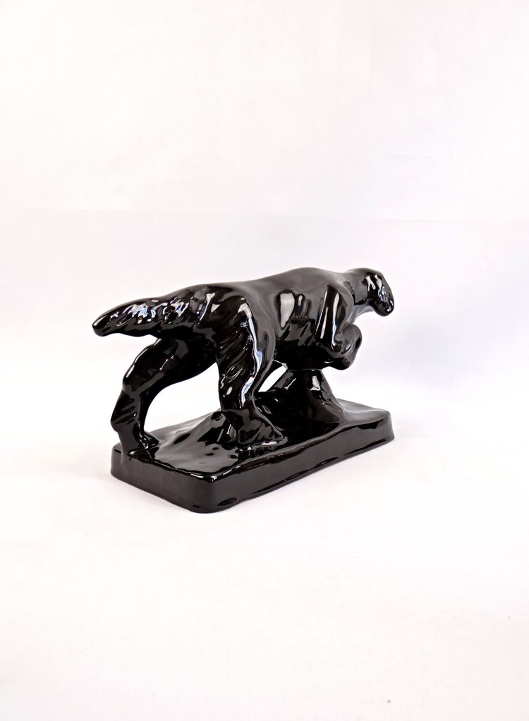 Ceramic sculpture of a hunting dog from Vallauris, signed Faïences & Poteries de Provence