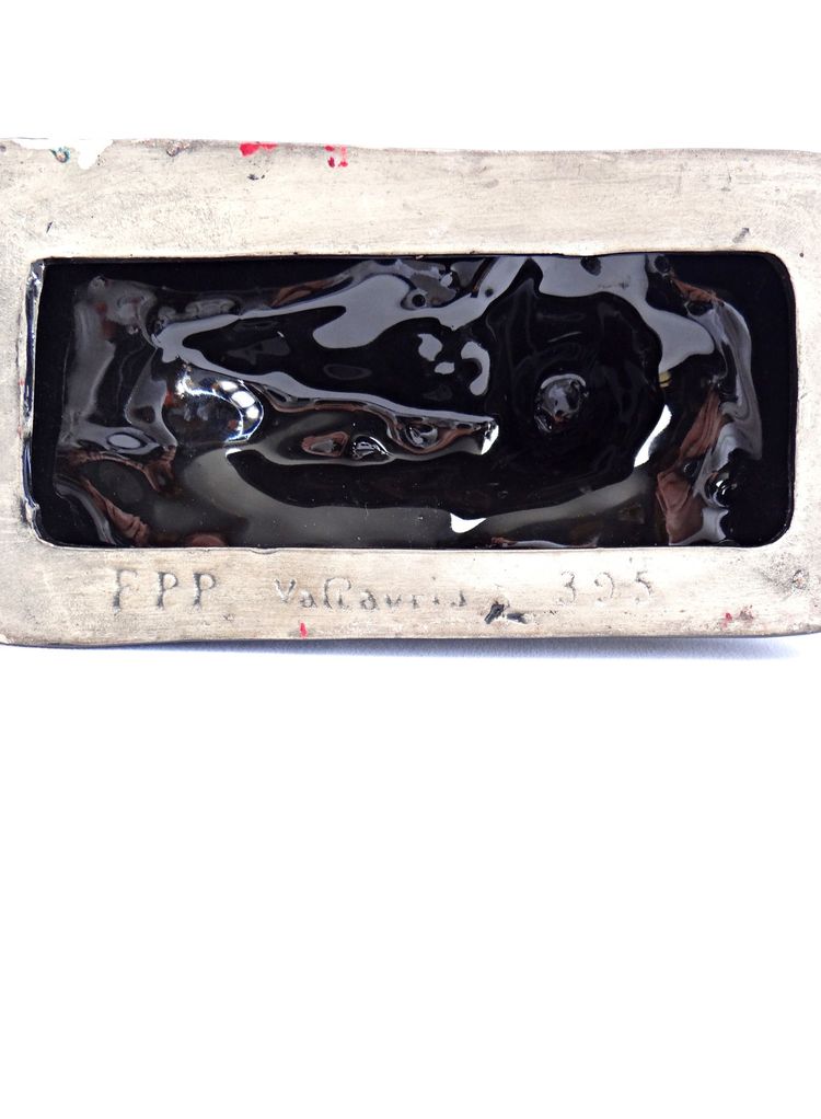 Ceramic sculpture of a hunting dog from Vallauris, signed Faïences & Poteries de Provence