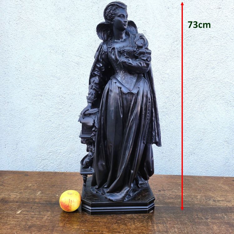 Math Moreau, Marie Stuart, H73cm, bronze signé, XIXème siècle