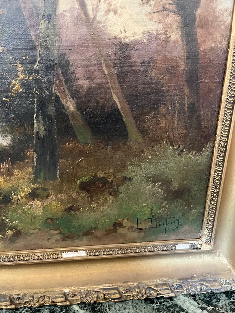 Tableau Huile sur toile   Paysage à la rivière 