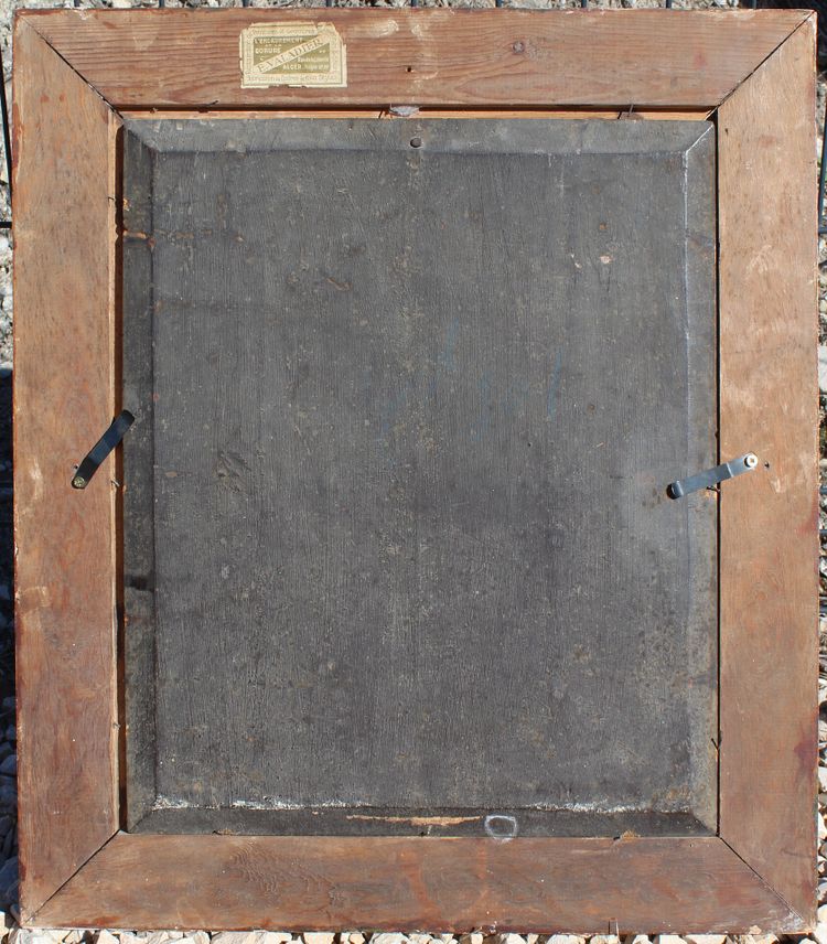 Tableau huile sur panneau Portrait en buste d' une femme au voile signé PETIT-WERY daté 1877 