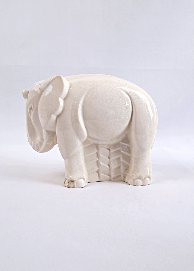Éléphant Art Déco sculpture en céramique craquelée par Charles Lemanceau début XXe