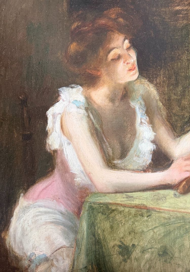 Ecole Française Impressionniste - Jeune au femme au miroir, circa 1890