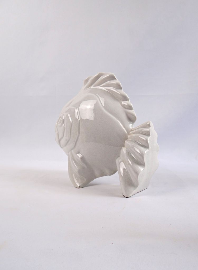 Poisson Art Déco signé Géo Condé en céramique craquelée début XXe