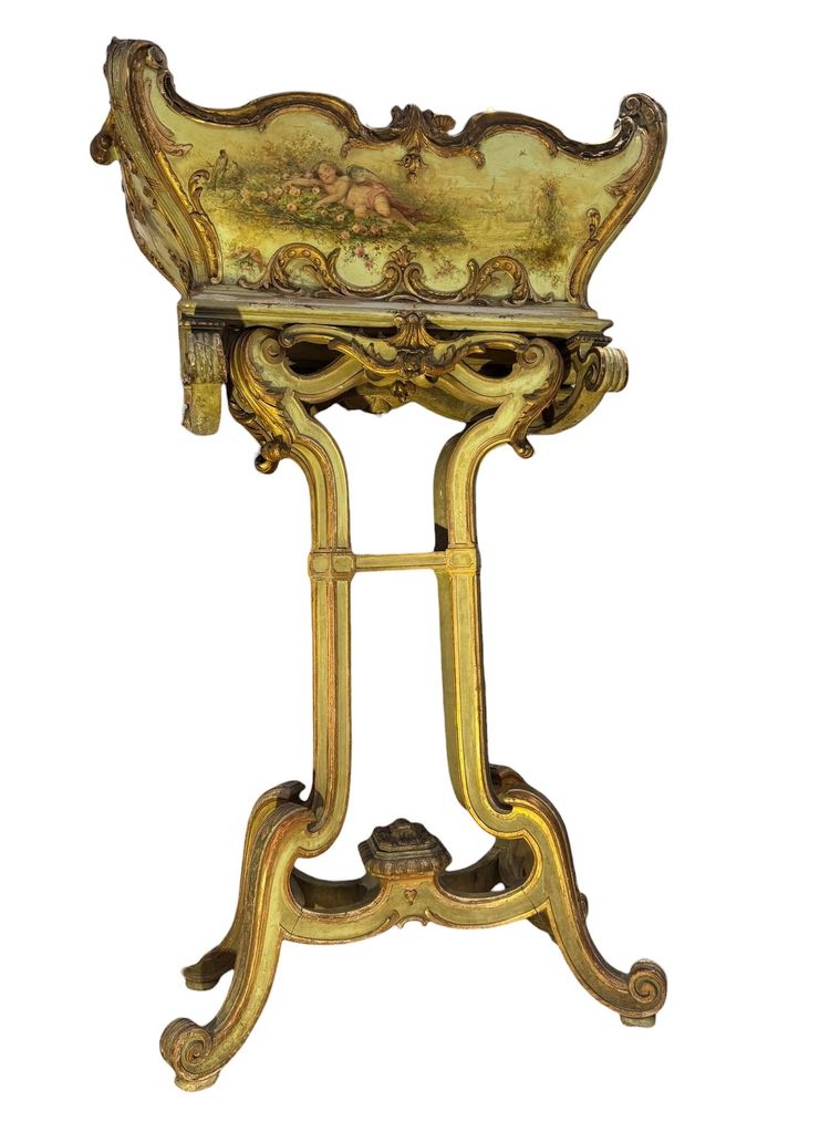 GRANDE JARDINIERE EN BOIS PEINT EN FORME DE BERCEAU DU XVIIIe EPOQUE LOUIS XV