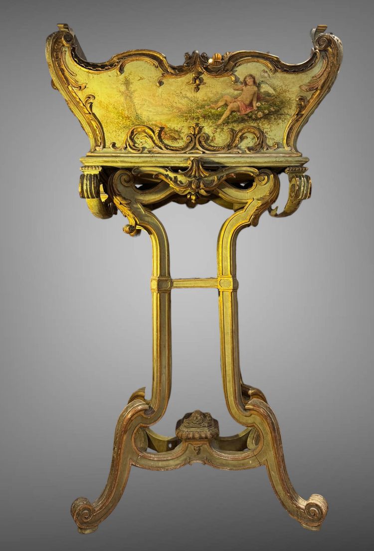 GRANDE JARDINIERE EN BOIS PEINT EN FORME DE BERCEAU DU XVIIIe EPOQUE LOUIS XV